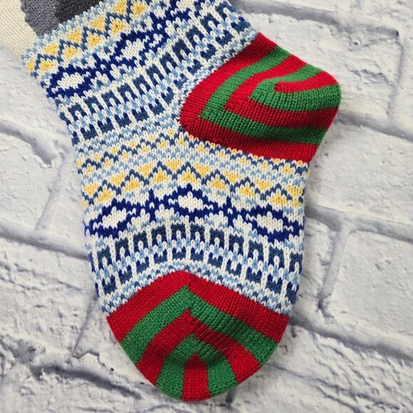 3D Knit Christmas Stocking Penguin Blue Fair Isle Mittens Pom Poms - Picture 7 of 13
